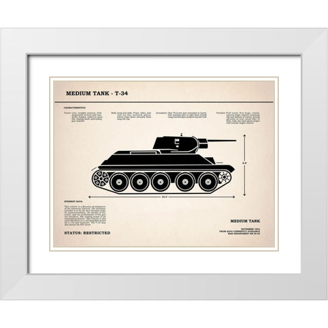 T34 Medium Tank White Modern Wood Framed Art Print with Double Matting by Rogan, Mark