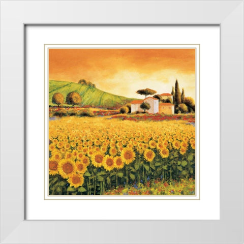 Valley of Sunflowers White Modern Wood Framed Art Print with Double Matting by Leblanc, Richard