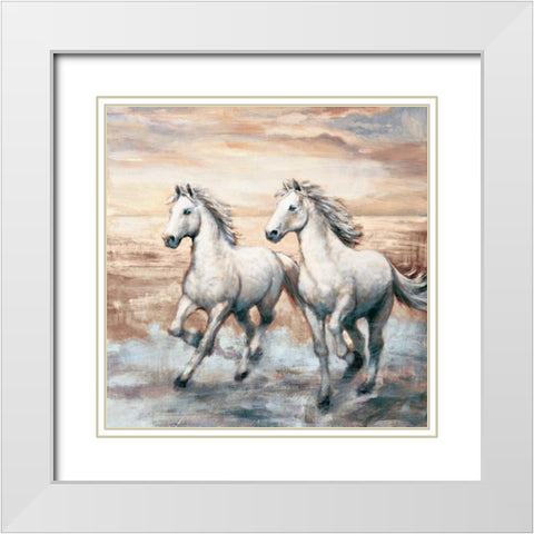 Running Horses I White Modern Wood Framed Art Print with Double Matting by Steele, Ralph