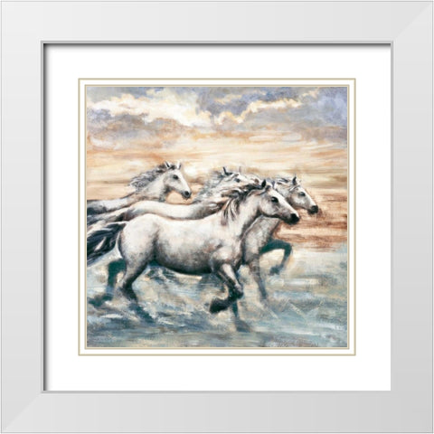 Running Horses II White Modern Wood Framed Art Print with Double Matting by Steele, Ralph