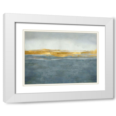 Linear Gold on Azure White Modern Wood Framed Art Print with Double Matting by Messina, Jake