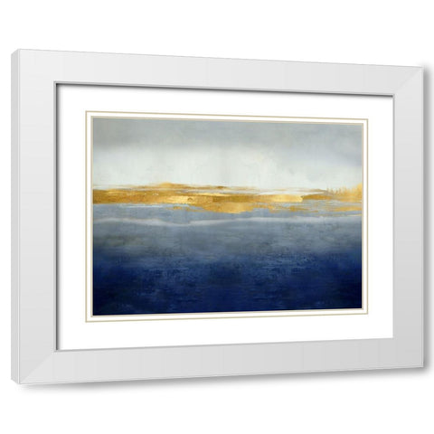 Linear Gold on Indigo White Modern Wood Framed Art Print with Double Matting by Messina, Jake
