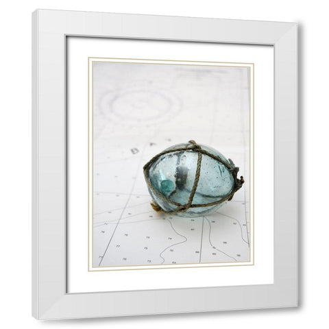 Glass fishing float on chart White Modern Wood Framed Art Print with Double Matting by Plank, Savanah