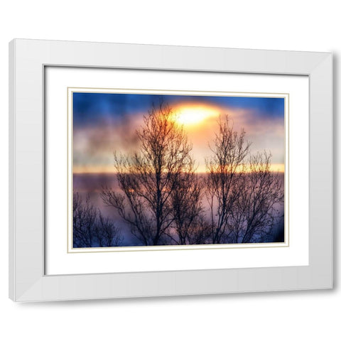 Abstract Sunset White Modern Wood Framed Art Print with Double Matting by Plank, Savanah