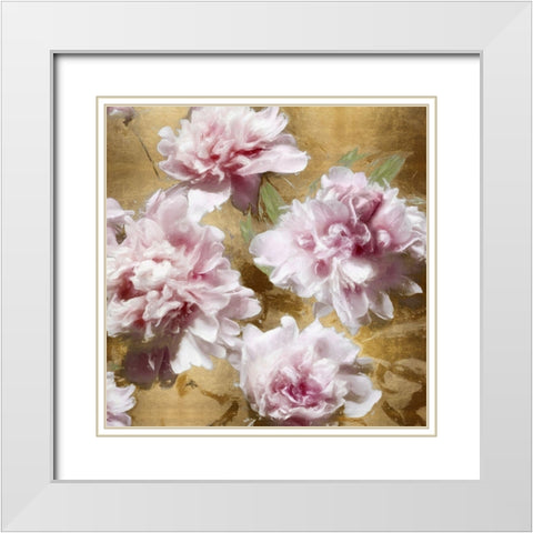 Peonies on Gold I White Modern Wood Framed Art Print with Double Matting by Sullivan, Shawna