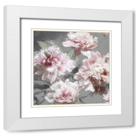 Peonies on Gray I White Modern Wood Framed Art Print with Double Matting by Sullivan, Shawna