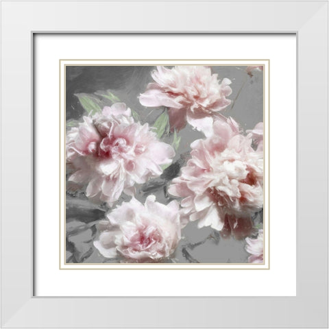Peonies on Gray I White Modern Wood Framed Art Print with Double Matting by Sullivan, Shawna