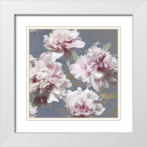 Peonies on Gray and Gold I White Modern Wood Framed Art Print with Double Matting by Sullivan, Shawna