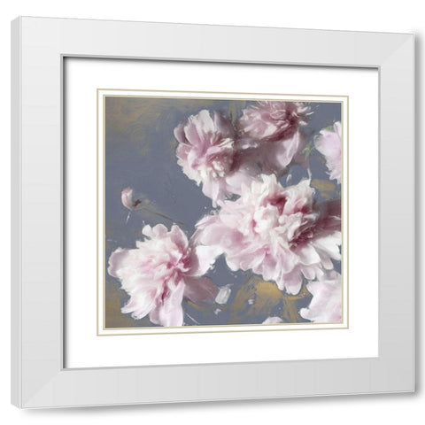 Peonies on Gray and Gold II White Modern Wood Framed Art Print with Double Matting by Sullivan, Shawna