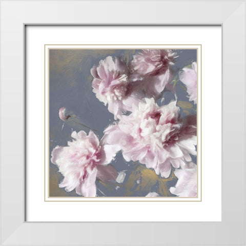 Peonies on Gray and Gold II White Modern Wood Framed Art Print with Double Matting by Sullivan, Shawna