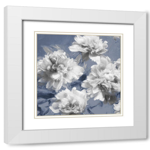 Peonies on Indigo I White Modern Wood Framed Art Print with Double Matting by Sullivan, Shawna
