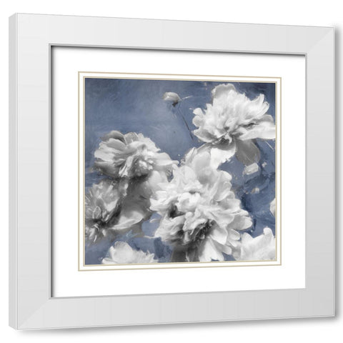 Peonies on Indigo II White Modern Wood Framed Art Print with Double Matting by Sullivan, Shawna