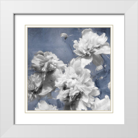 Peonies on Indigo II White Modern Wood Framed Art Print with Double Matting by Sullivan, Shawna