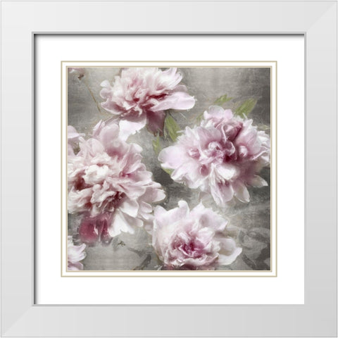 Peonies on Silver I White Modern Wood Framed Art Print with Double Matting by Sullivan, Shawna
