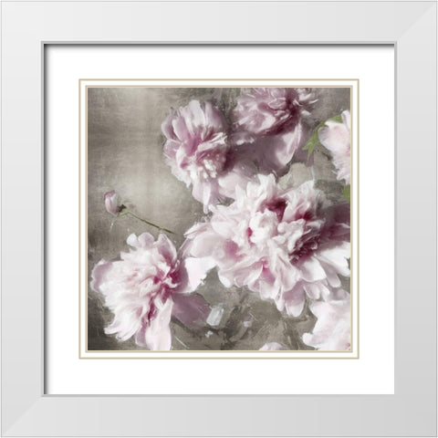 Peonies on Silver II White Modern Wood Framed Art Print with Double Matting by Sullivan, Shawna