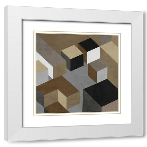 Cubic in Neutral I White Modern Wood Framed Art Print with Double Matting by Simmions, Todd