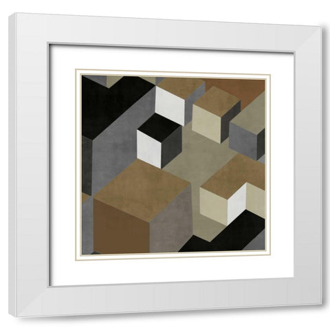 Cubic in Neutral II White Modern Wood Framed Art Print with Double Matting by Simmions, Todd