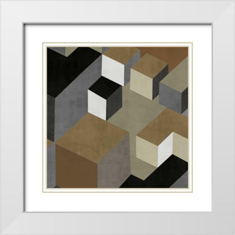 Cubic in Neutral II White Modern Wood Framed Art Print with Double Matting by Simmions, Todd