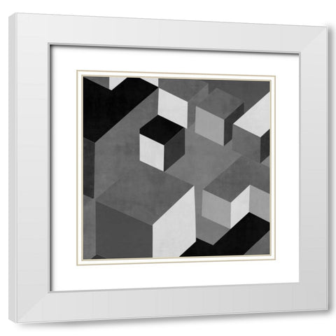 Cubic in Grey I White Modern Wood Framed Art Print with Double Matting by Simmons, Todd