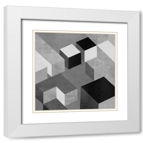 Cubic in Grey II White Modern Wood Framed Art Print with Double Matting by Simmons, Todd