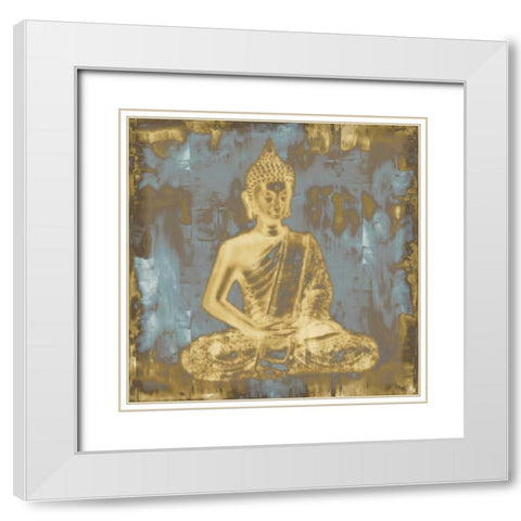 Meditating Buddha White Modern Wood Framed Art Print with Double Matting by Bray, Tom