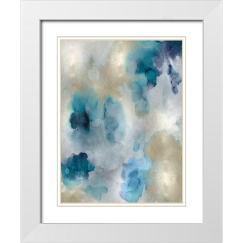 Whisper in Aqua II White Modern Wood Framed Art Print with Double Matting by Mitchell, Lauren