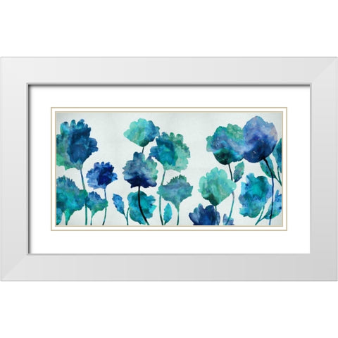 Aqua Blossom White Modern Wood Framed Art Print with Double Matting by Austin, Vanessa