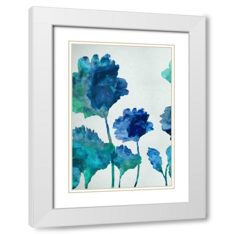 Aqua Blossom Triptych I White Modern Wood Framed Art Print with Double Matting by Austin, Vanessa