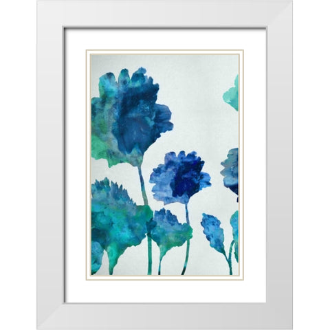 Aqua Blossom Triptych I White Modern Wood Framed Art Print with Double Matting by Austin, Vanessa