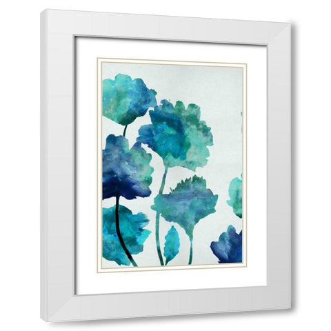 Aqua Blossom Triptych II White Modern Wood Framed Art Print with Double Matting by Austin, Vanessa