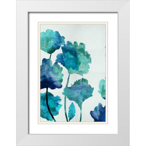 Aqua Blossom Triptych II White Modern Wood Framed Art Print with Double Matting by Austin, Vanessa