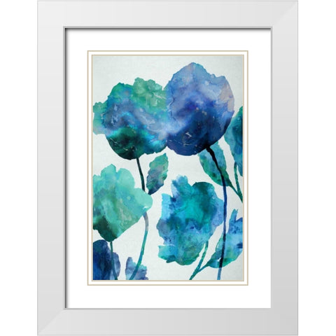 Aqua Blossom Triptych III White Modern Wood Framed Art Print with Double Matting by Austin, Vanessa