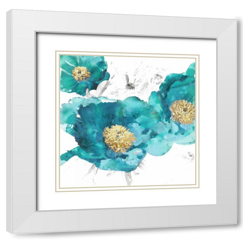 Aqua Trio I White Modern Wood Framed Art Print with Double Matting by Austin, Vanessa