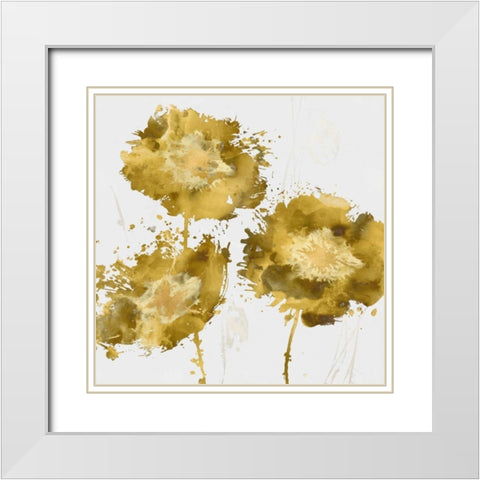 Golden Flower Burst I White Modern Wood Framed Art Print with Double Matting by Austin, Vanessa