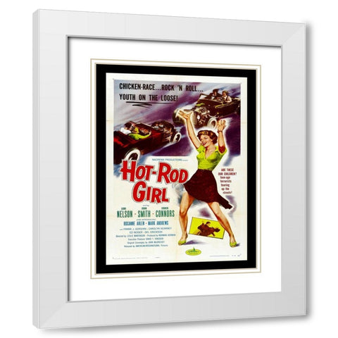 Hot Rod Girl White Modern Wood Framed Art Print with Double Matting by Anonymous