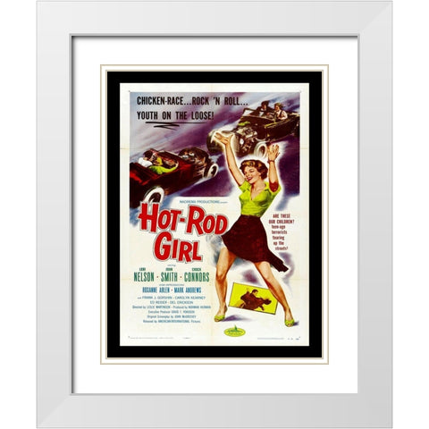 Hot Rod Girl White Modern Wood Framed Art Print with Double Matting by Anonymous