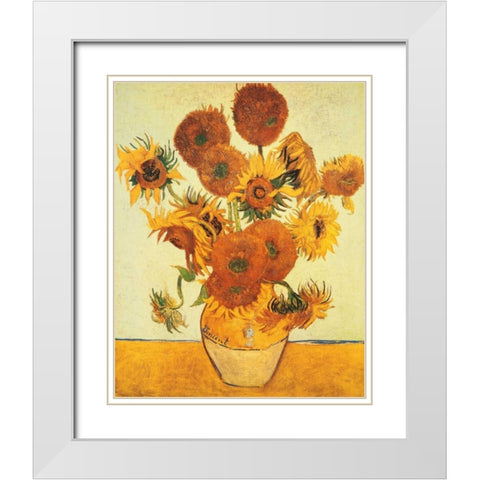 I girasoli White Modern Wood Framed Art Print with Double Matting by Van Gogh, Vincent