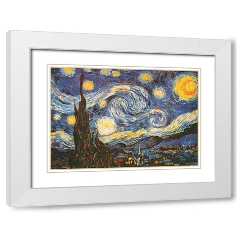 La notte stellata White Modern Wood Framed Art Print with Double Matting by Van Gogh, Vincent
