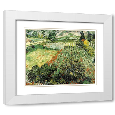 Feld mit Mohnblumen White Modern Wood Framed Art Print with Double Matting by Van Gogh, Vincent