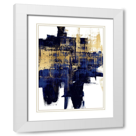 Dynamic Gold on Blue I White Modern Wood Framed Art Print with Double Matting by Wise, Alex