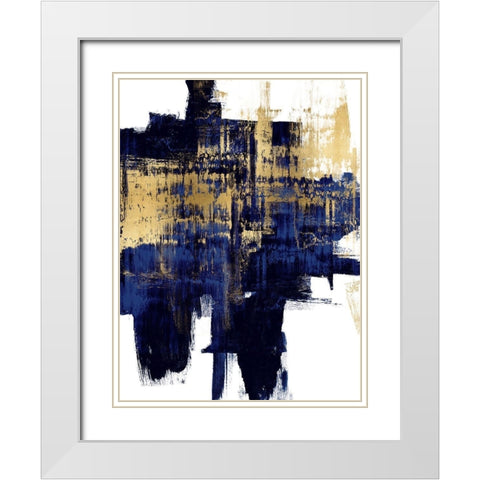 Dynamic Gold on Blue I White Modern Wood Framed Art Print with Double Matting by Wise, Alex