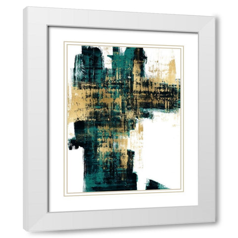 Infatuation Gold on Teal I White Modern Wood Framed Art Print with Double Matting by Wise, Alex