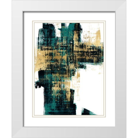 Infatuation Gold on Teal I White Modern Wood Framed Art Print with Double Matting by Wise, Alex
