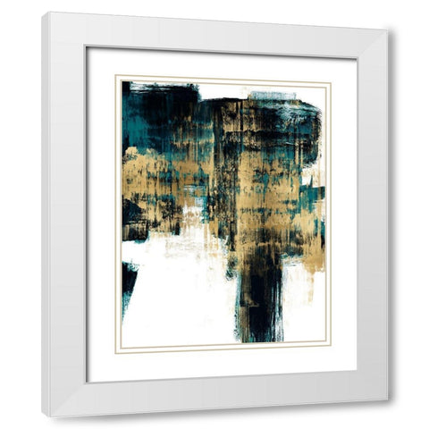 Infatuation Gold on Teal II White Modern Wood Framed Art Print with Double Matting by Wise, Alex