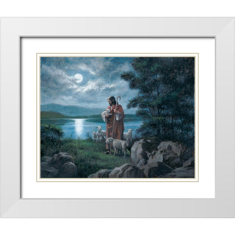 The Lord Is My Shepherd White Modern Wood Framed Art Print with Double Matting by Seward, James