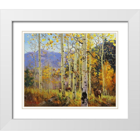 Elks in Heaven White Modern Wood Framed Art Print with Double Matting by Kim, Gary