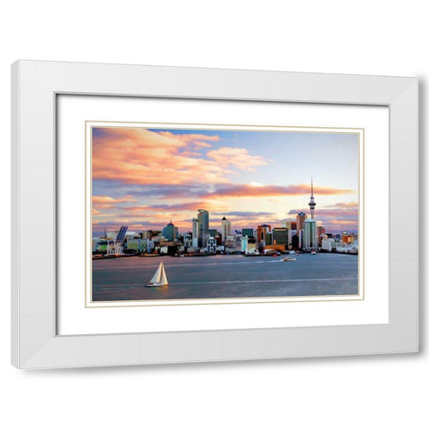 Aukland Sunset White Modern Wood Framed Art Print with Double Matting by Bolokofsky, Ronald