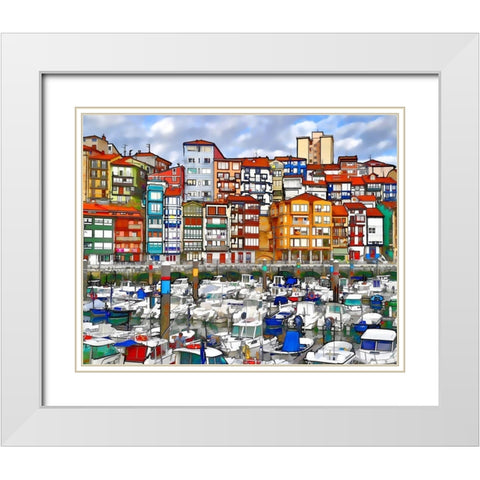 Bermeo Harbor White Modern Wood Framed Art Print with Double Matting by Bolokofsky, Ronald