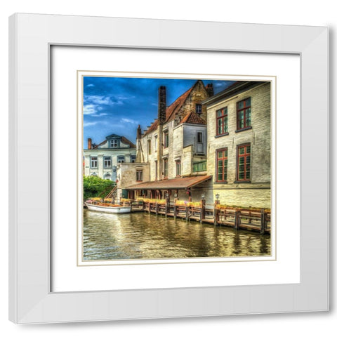 Brugges Canal White Modern Wood Framed Art Print with Double Matting by Bolokofsky, Ronald