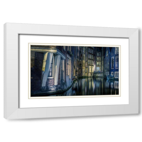 Calm Night On the Canal White Modern Wood Framed Art Print with Double Matting by Bolokofsky, Ronald
